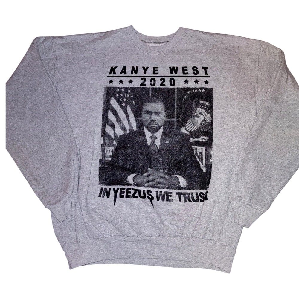 Kanye West 2020 Crewneck Sweatshirt In Yeezus We Trust Size L Hanes Political US